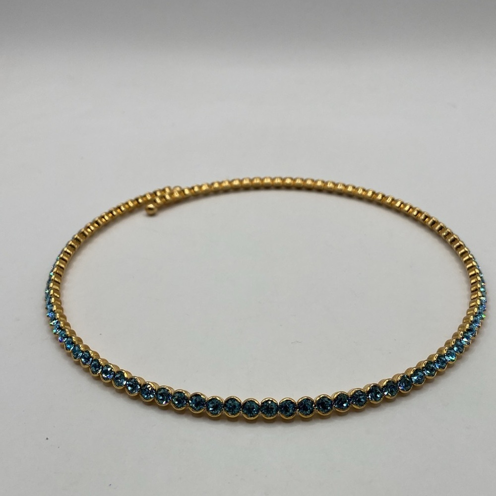 Joan Boyce Crystal Coil Necklace One Shine For All Aqua Goldtone M/L - Picture 9 of 10